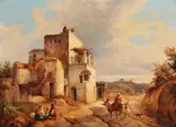 Consalvo Carelli, Southern Landscape with Travellers, Oil on panel
