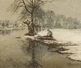 Winter Landscape on the Lower Rhine by Max Clarenbach, Oil on canvas, sold Sep 2017