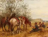 Ludwig Gedlek, Hussars at Rest, Oil on panel