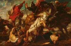 French School, 19th century, Lion Hunt, after Rubens, Oil on panel (parquetted)