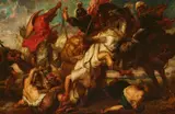 French School, 19th century, Lion Hunt, after Rubens, Oil on panel (parquetted)