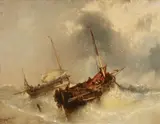 Charles Hoguet, Two Sailing Ships in Rough Seas, Oil on panel