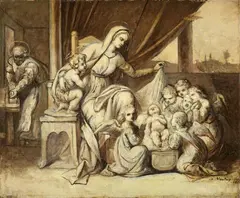 Theodor Mintrop, The Holy Family with Angels, Oil on paper, mounted on (relined) canvas