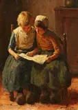 Bernard Jean Corneille Pothast, Interior with Girls Reading, Oil on canvas