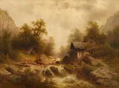 "Waldmühle mit Wasserfall" by Albert Rieger, Oil on canvas, offered Sep 2017
