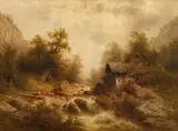 Albert Rieger, "Waldmühle mit Wasserfall"