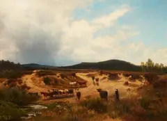 Carl Rötteken, Landscape with a Herd of Cattle, Oil on canvas