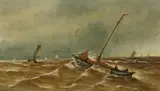 Petrus Paulus Schiedges, Sailing Ships in Rough Seas, Oil on panel