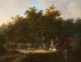 Jacobus van der Stok, Wooded Landscape with Cottages, Oil on canvas (relined)