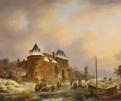 Bruno van Straaten, City by a Frozen River, Oil on canvas