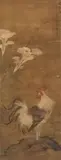 A rooster on a rock and cock's comb flowers. Hanging scroll. Ink and colour on silk. Inscription dated cyclically dingsi and signed Zhao Wenshu. by A rooster on a rock and cock's comb flowers. Hanging scroll. Ink and colour on silk. Inscription dated cyclically dingsi and signed Zhao Wenshu., A rooster on a rock and cock's comb flowers. Hanging scroll. Ink and colour on silk. Inscription dated cyclically dingsi, sold Jun 2017