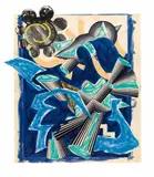 B. Had Gadya. Illustrations after El Lissitzky’s Had Gadya by Frank Stella, 1984, Colour lithograph, colour linocut, colour silkscreen and collage, overworked in colour, on card, sold Jun 2017
