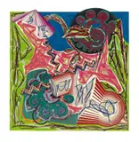 Then came an ox and drank the water. Illustrations after El Lissitzky’s Had Gadya 7 by Frank Stella, 1984, Colour lithograph, colour linocut, colour silkscreen and collage, overworked in colour, on card, sold Jun 2017