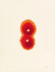 Rose oder Stern by Otto Piene, 1965, Mappe mit 6 Farbserigrafien und Textblättern auf Velin, beige, rot oder schwarz. Mit Umschlag. In originaler roter Leine, sold Jun 2017