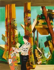 Susanne Kühn, Melanie hinter dem Vorhang, 2005, Pigment and emulsion paint on canvas