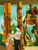 Susanne Kühn, Melanie hinter dem Vorhang, 2005, Pigment and emulsion paint on canvas
