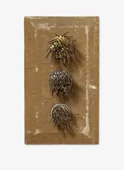 Günther Uecker, Ampel, 1958, Nails on 3 tin lids on canvas on wood. Approx