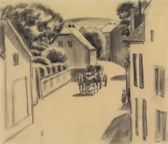 Straße mit Fuhrwerk by August Macke, 1911, Charcoal drawing on chamois-coloured parchment paper, offered May 2017