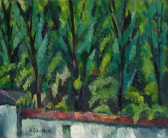 Adolf Erbslöh, Waldstück (Gartenmauer), 1916, Oil on panel
