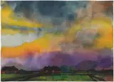 Weite Marschlandschaft mit Bauernhöfen by Emil Nolde, Circa 1930/1935, Watercolour on fibrous Japan laid paper, sold May 2017