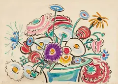 Blumenstilleben by Gabriele Münter, 1956, Oli tempera on firm smooth paper 30.5/30.7 x 42.8/, offered May 2017