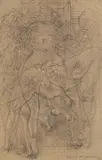 Hans Bellmer, Revel 11 juillet, 1946, Pencil drawing on chequered chamois-coloured drawing paper
