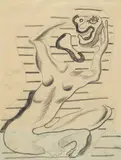 Wladimir Baranoff-Rossiné, Nu au masque. Femme nu au masque, 1932 resp. circa 1930-1933, 2 drawings. Each black chalk on thin writing paper (imprinted with blue letterhead "H.Duval", Paris, verso) Each