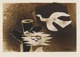 Georges Braque, L' oiseau et son nid, 1956, Colour lithograph on chamois-coloured laid paper with watermark "BFK" and circular embossed stamp "MAEGHT EDITEUR PARIS"