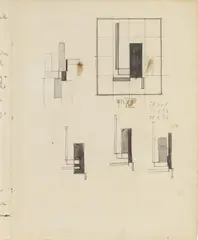 Walter Dexel, Skizzenheft 1923 IV, 1923, Booklet cover (light card) with 2 loose sketch sheets inside. Each pencil compositions on drawing paper
