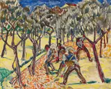 Alexander Gerbig, Italienische Feldarbeiter, 1913, Oil, oil tempera and water-soluble paint on canvas 50/