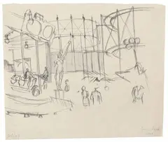 Karl Hubbuch, Kirmes, Circa 1920, Pencil drawing on smooth, firm paper 22.4 x 26/