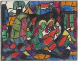 Adolf Hölzel, Komposition (Anbetung), Mid 1920s, Pastel and graphite on glassine sheet with perforated upper margin