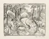 Otto Mueller, Zwei Figuren am Waldbach 2 (Waldlandschaft), 1921-1922, Lithograph on slightly textured laid paper