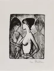 Mädchen-Halbakt im Profil (vor einem Bild) by Otto Mueller, 1922, Lithografie auf Japan, offered May 2017