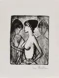 Otto Mueller, Mädchen-Halbakt im Profil (vor einem Bild), 1922, Lithografie auf Japan