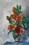 Heinrich Nauen, Zinnien in schwarzweißer Vase
