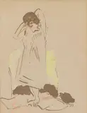 Max Pechstein, Stehende Frau im Hemd, die Arme hinter dem Kopf verschränkt