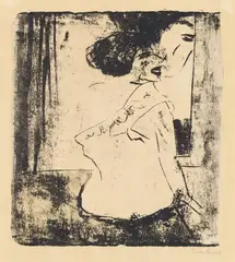Vor dem Spiegel by Max Pechstein, 1910, Colour lithograph in black, grey and yellow on smooth paper, sold May 2017