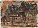 Bauernhäuser by Christian Rohlfs, 1922, Double-sided work on paper. Water tempera and India ink resp. water tempera over light preparatory pencil drawing on hea, sold May 2017
