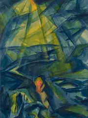 Fritz Schaefler, Blauer Abend am Main, 1918, Watercolour and India ink on firm drawing paper