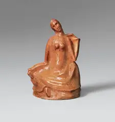 Franz Wilhelm Seiwert, Weibliche Halbfigur im Gewand, 1916/1917, Clay sculpture, red clay, burnt. Glazed reddish-brown