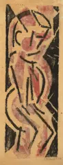 Franz Wilhelm Seiwert, Stehende Gestalt mit geneigtem Kopf, 1920, Colour woodcut in black and shade of red on light tracing paper