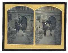 Wilhelm Schneider, Man on horse, 1860, Stereo daguerreotype in parts hand tinted. Each image