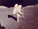 Nasa, Apollo 17 Scientist-Astronaut Harrison H. Schmitt collects lunar rake samples at Station 1