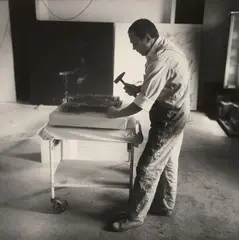 Erika Kiffl, Günther Uecker, Atelier Düsseldorf, 1978, 3 gelatin silver prints, printed 1998. Each