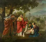 Joseph-Louis Geirnaert, The Finding of Moses, Oil on canvas, backed with a thin panel