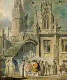 Clarkson Frederick Stanfield, Scene before a Gothic Church, Oil on canvas