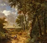 Pierre-Jean Hellemans, The Woodland Path, Oil on panel