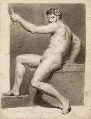 François-Joseph Navez, Study of a Male Nude, Black chalk on laid paper