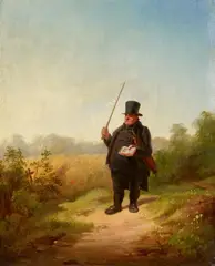 Carl Spitzweg, Interrupted Contemplation, Oil on canvas